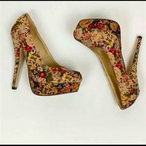 Floral Taupe Heels